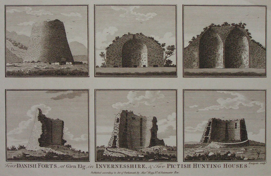 Print - Four Danish Forts, at Glen Elg, in Invernessshire, & two Pictish Hunting Houses.